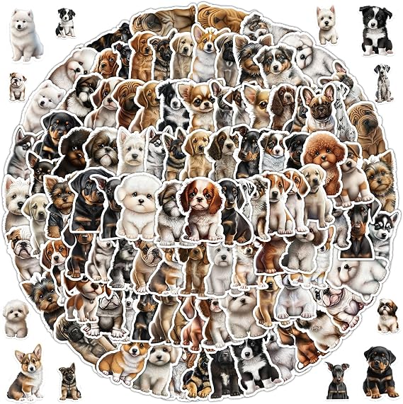 100 Pieces Cute Dog Stickers Puppy Decals Vinyl Waterproof Stickers Decals for Kids Teen Laptops Water Bottle Notebook Luggage Skateboard Phone