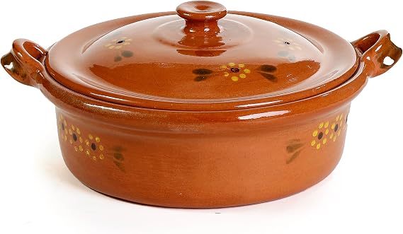 Ancient Cookware, Mexican Clay Flat Cazuela Pot, Small, 3 Quarts