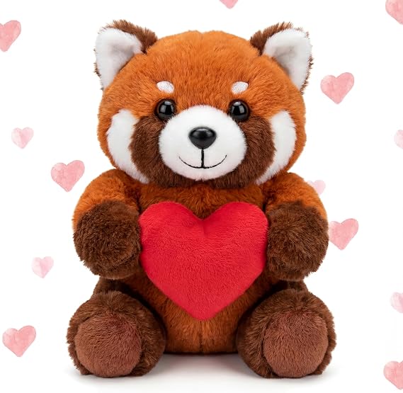 Seenelling Red Panda Stuffed Animal Valentine's Day Cute Red Panda Plushie with Heart Gift for Valentines Adult Girlfriend Boyfriend Mom Lover Couple Birthday Anniversaries