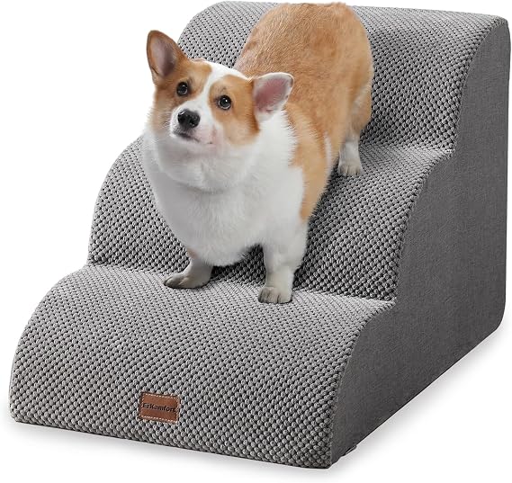 Ezkamfort Dog Stairs 3 Steps Dog Stairs for Small Dogs Non-Slip Pet Stairs Dog Ramp Made of Sponge Dog Stairs with Removable Washable Cover and