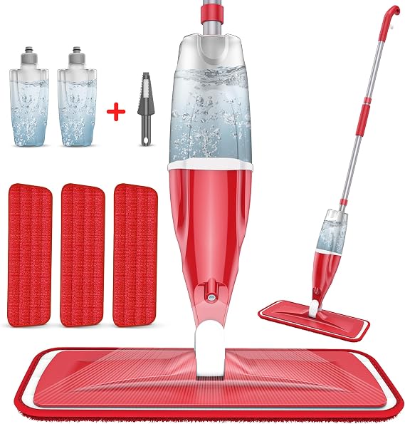 Spray Wet Mops with 3 Pads 2 Refillable Bottles for Hardwood Floor Cleaning