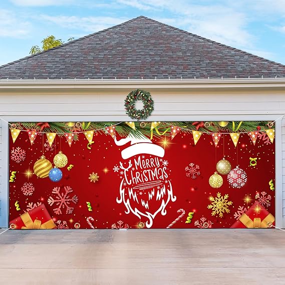 7 x 16 ft Garage Door Cover Christmas Backdrop Decorations (Santa Claus)