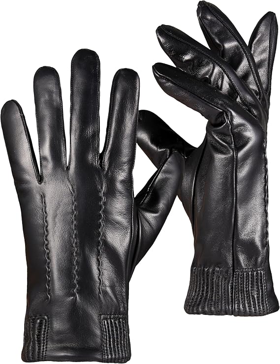 Winter Warm Mens Leather Gloves Cashmere Lined Genuine Lambskin Touchscreen Texting Driving Motorcycle Gloves