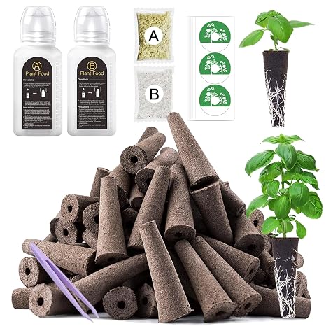 105 Pcs Grow Sponges and Hydroponics Plant Food Compatible with Aero Garden and All Brands - Seed Pods Lables and Indoor Plant Fertilizer for Z214 Indoor Garden Hydroponics Growing System
