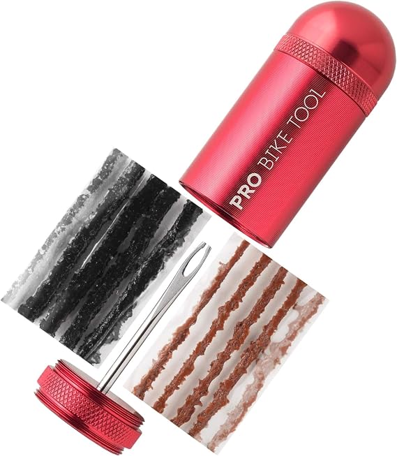 PRO Bike Tool Tubeless Bike Tyre Repair Kit for MTB and Road Bicycle Tyres Fix a Puncture or Flat, Fast Tackle Set Includes Storage Canister, Plugger Tool and Plugs