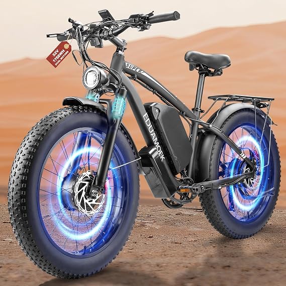 9000W Dual Motor Ebike for Adults, 46MPH Fast Electric Bike for Men Women, 52V 1768Wh Battery Up to 105Miles, 24" Fat Tire E-Bike, Lockable Suspension Electric Bicycle for Off-Road Snow All Terrain