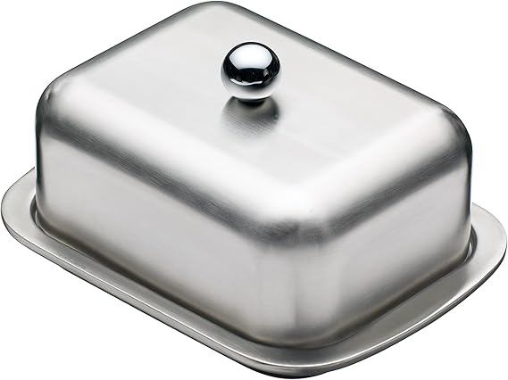 MasterClass Stainless Steel Double-Walled Insulated Butter Dish with Lid, Silver