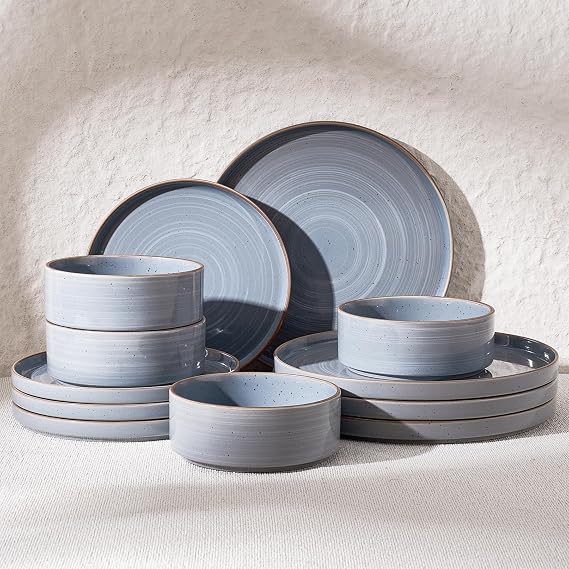 Famiware Stellar 12-Piece Stoneware Dinnerware Set, Blue Gray