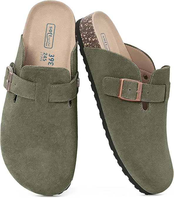 Genuine Suede Clogs for Women Cork Footbed Mules Sandals