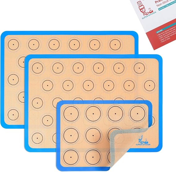 Silicone Macaron Baking Mat Sheet Set of 3-2 Half Sheet 1 Quarter Sheet