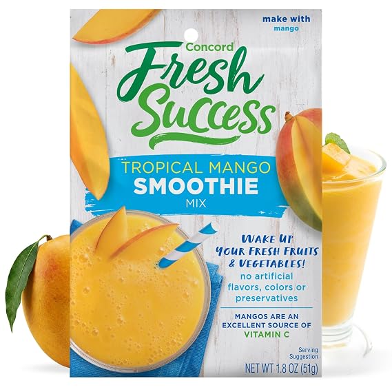 Concord Foods Tropical Mango Smoothie Mix, 1.8 oz, Add Mango, Water & Ice