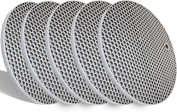 5 Pcs Extra Thick Silicone Trivets Pot Holder and Oven Mitts,Trivets for Hot Dish,Nonslip Insulation Honeycomb Rubber Hot Pads for Countertop,Multi-Purpose,Flexible Mats Heat Resistant Potholders,Grey