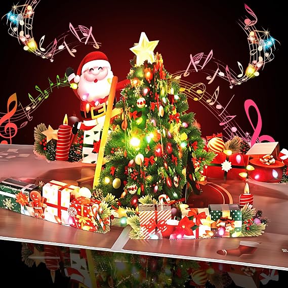 Christmas Cards, Light and Music Christmas Cards, 3D Paper Christmas Tree for Christmas Holidays, Merry Christmas Card With Envelopes for Kids Mom Girlfriend Husband Wife Men Women