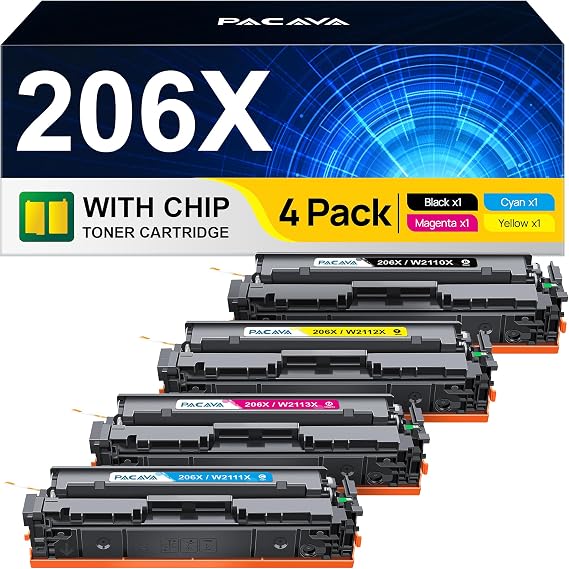 206X 206A Toner Cartridges (with Chip) for HP 206A 206X Toner Cartridge 4 Pack High Yield to Work with HP Color Pro MFP M283fdw M283cdw M255dw M282nw Printer Toner (BCMY, 4 Pack)