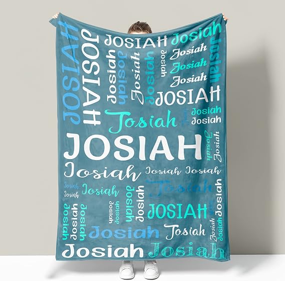 YunTu Custom Name Blanket for Kids Adults Personalized Name Blanket Gifts for Girls Boys Your Family Friend Colleague Christmas Thanksgiving Birthday Valentine's Day Gifts (Gray Blue)