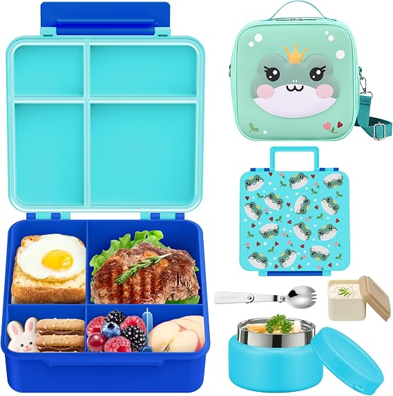 Kids Bento Box - 4 Compartment, Leak-Proof, with Soup Thermo