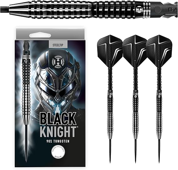 Harrows Black Knight Darts, 90% Tungsten Steel Tip Darts Set, Includes Carbon ST Shafts & Prime Black Knight Flights - 23g