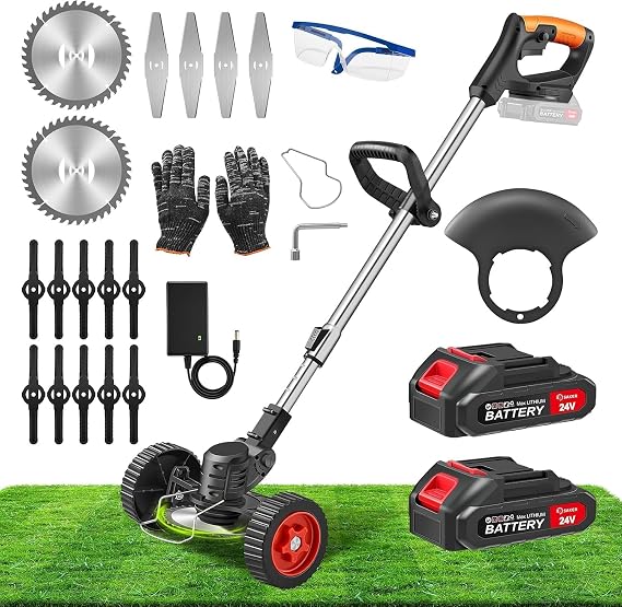 SakerPlus 24V Cordless Weed Wacker, Electric Grass Trimmer