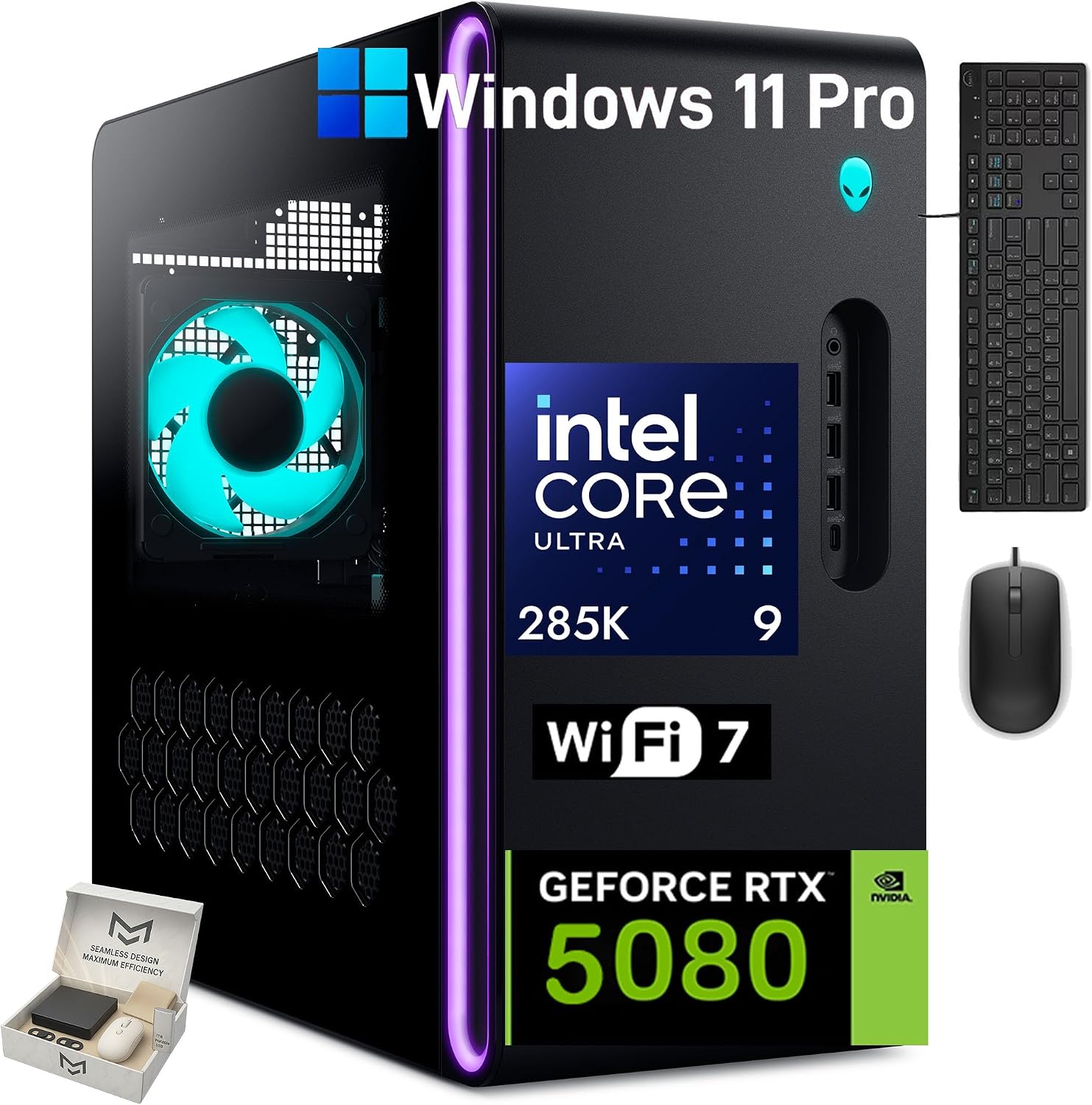 Alienware Aurora R16 Gaming Desktop 2025, Intel 24 Core Ultra 9 285KAI NPU, RTX 5080 GDDR7Beat 4090, wWin 11 Pro & Office License, External DVD Drive, WiFi 732GB DDR5 | 1TB SDD | 2TB HDD