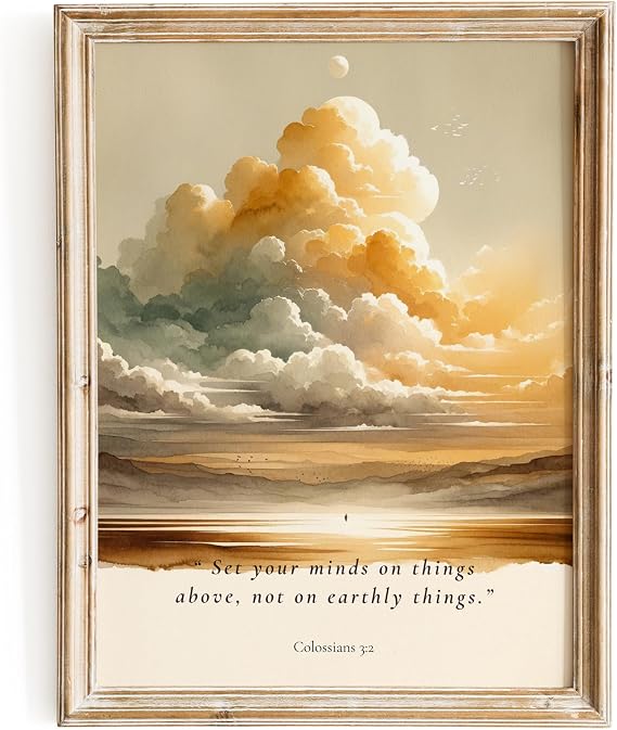 ESSEN Life | Above Earthy | Colossians 3:2, Biblical Wall Art Poster, Christian Decor, Scripture, Bible Verse, Jesus Decor (8'x10' UNFRAMED)