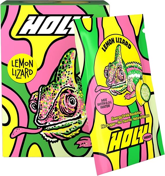 HOLY Energy Drink Powder 'Lemon Lizard' – Lemon - Tasting Box 10 Servings Booster with Caffeine (NewCaff) & Green Tea Extract - Sugar-Free & Vegan with 100% Natural Fruit Flavours