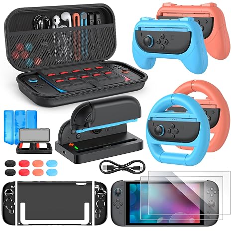 24-in-1 Accessories Bundle with Carrying Case for Nintendo Switch 2 | Includes Charging Dock, Screen Protectors, Joy-Con 2 Grips & Game Accessories for Complete Switch 2 Protection and Play