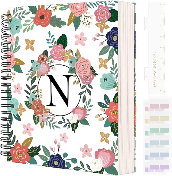 Hardcover Spiral Notebook Journal 8.5 x 11, 300 Pages Journals for Women Men, A4 Large College Ruled Notebooks, Cute Floral Letter Spiral Journal for Writing, Work, Business, School (8.5 x 11 A4, N)