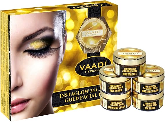 Vaadi Herbals Gold Facial Kit (24 Carat Gold Leaves, Marigold, Wheatgerm Oil, Lemon Peel Extract), 270g