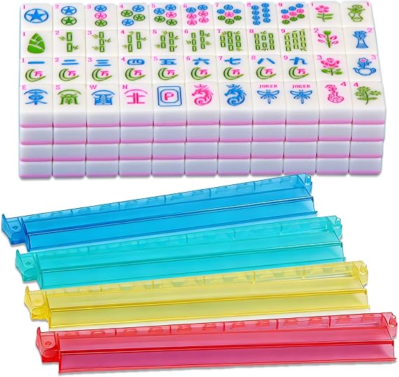 American Mahjong Set 166 Mahjong Tile Set 1.2-inch American Mahjong Tile Set Equipped with 4PCS Mahjong Racks with Pushers
