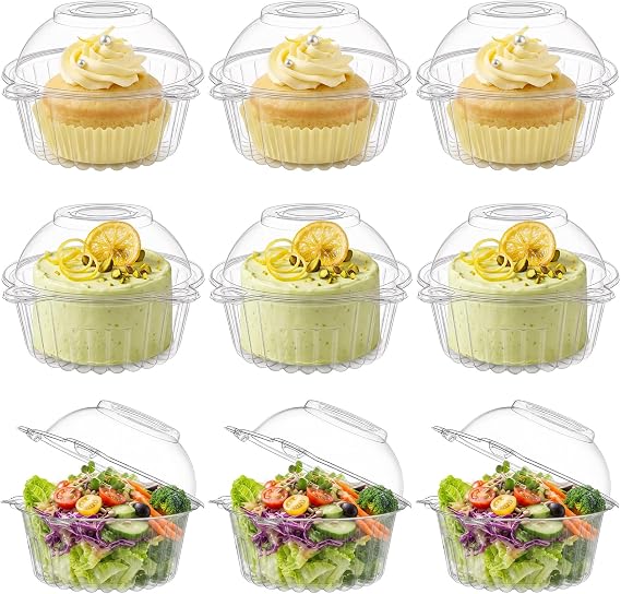 Bekith 150 Pack Individual Cupcake Containers, Plastic Cupcake Holder with Lid, Single Cupcake Boxes, Muffin Container for Party, Stackable
