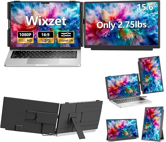 Laptop Screen Extender, 15.6" FHD 1080P IPS Laptop Monitor Extender for 13" - 17.3" Laptops, Detachable & 4-in-1 Modes Dual Monitor, Plug-Play Travel Monitor for Wins/Mac/Dex/Chrome