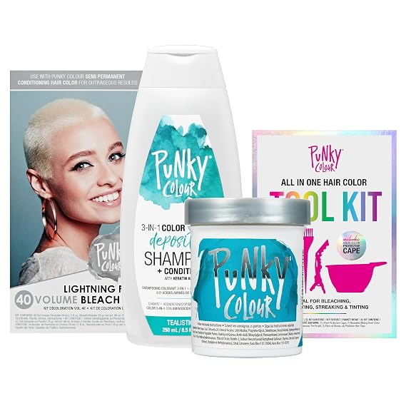 Punky Lift, Color, Refresh Kit Bundle - Turquoise, Hair Color Kit, Hair Coloring Tools, Hair Bleach Kit, Color-Depositing Conditioner, 1-Pack