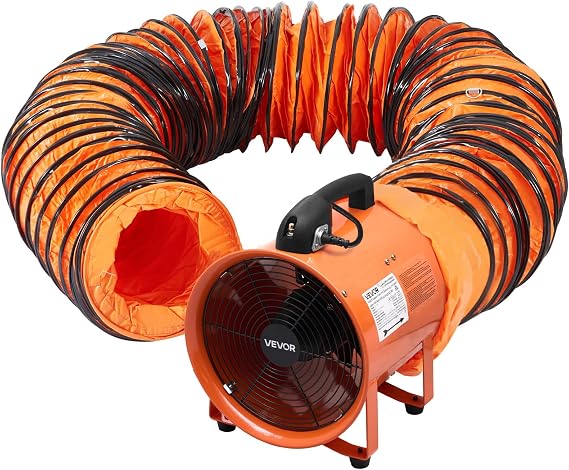 VEVOR Portable Ventilator with Hose, 2 Speed, 10 Inch Utility Blower Exhaust Fan with 33ft Flexible Duct, 292W 1948CFM High Velocity Industrial Air Mover for Extraction and Ventilation