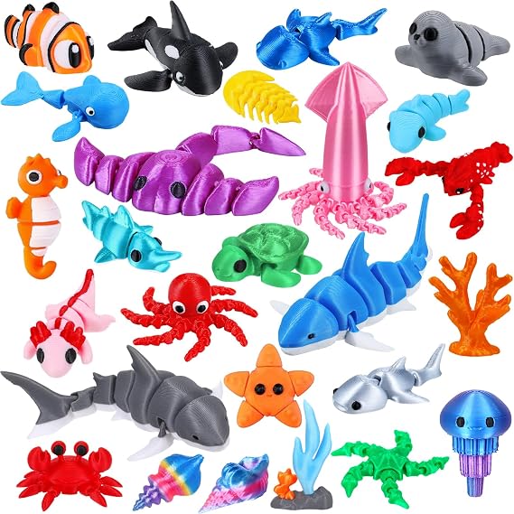 26PCS 3D Printed Animal Figurines for Adult Sea Animals 3D Printed Toys