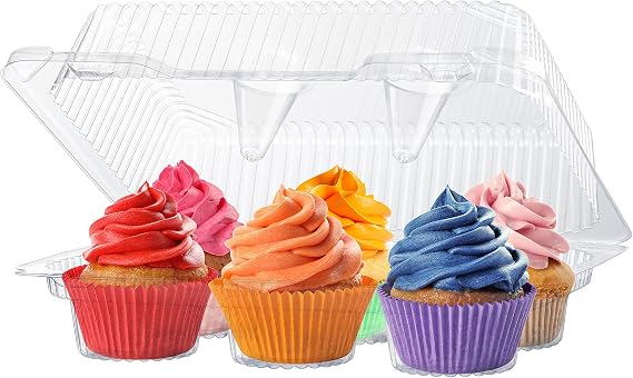 Plastic Cupcake Containers Boxes | 6 Compartment 50 Pack | Disposable High Dome Dozen Cupcake Holder With Lid Bulk | Extra Sturdy Stackable Cupcake Boxes | Durable Muffin Packaging Transporter To Go