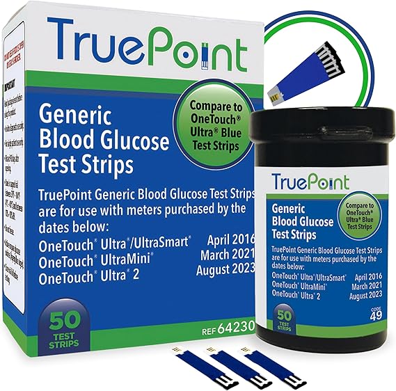 TruePoint Blood Glucose Test Strips, 50 Count, for Ultra Series Meters | For home blood glucose testing; compatible with Ultra, Ultra2, UltraMini and UltraSmart meters.