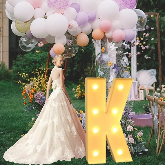 ​Large 4FT Marquee Light Up Letters: Mosaic Balloon Frame Cardboard Party Decor for Birthday, Wedding, Anniversary, Graduation(Letter K,4ft)