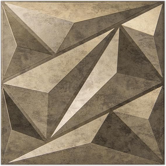 Art3dwallpanel PVC 3D Wall Panels Diamond for Interior Wall Decor Wall Decor PVC Panels 3D Textured Wall Panels Tiles Pack of 12 Antique Gold