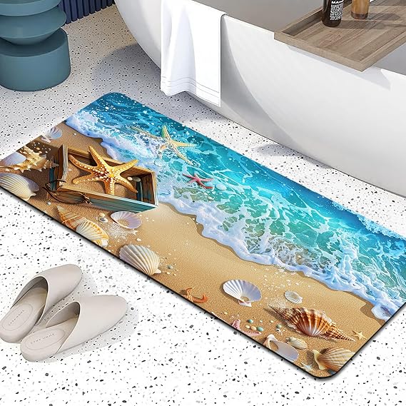 YCT - Bath Rugs for Bathroom - Non Slip Bathtub Mat - Absorbent Bath Mat Quick Dry - Shower Mats for in Front of Bathtub Shower Room Sink, 16.9" x 35.4", Ocean 4