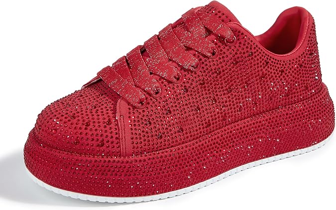 LUCKY STEP Rhinestone Platform Sneakers for Women
