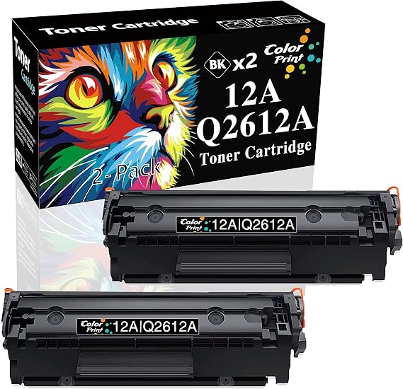 2-Pack ColorPrint Compatible Toner Cartridge Replacement for HP Q2612A 12A 2612A Q2612 Work with Laser Jet 1010 1012 1018 1020 1022 1022N 3015 M1005 M1319F D420 D450 D480 MF 4150 4350D 4370DN Printer