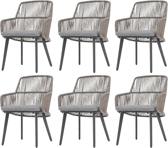 Patiorama 6 Piece Patio Dining Chairs,Woven Rope Outdoor Chairs,Dark Grey