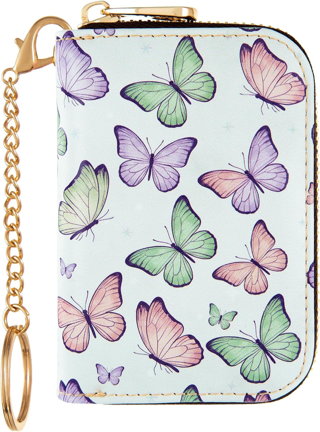 Credit Card Holder, RFID Blocking Wallet for Women Small Slim Leather Wallets with Keychain Zipper Business Cards Case, Colorful Butterflies, S, Minimalist, Compact