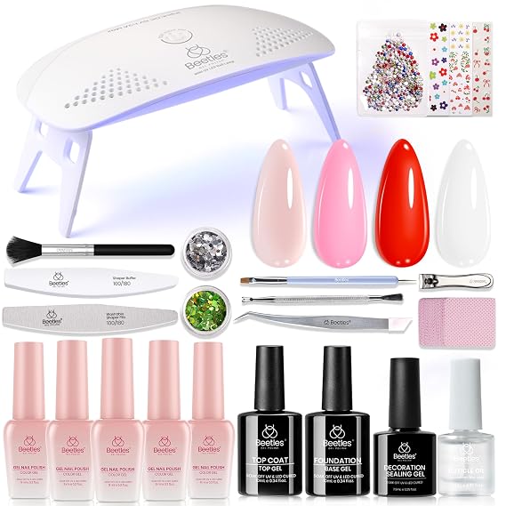 Beetles 28 Pcs Gel Nail Polish Kit with U V Light 5 Colors Gel Polish Kit