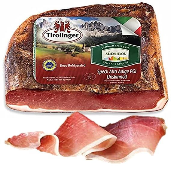 Moser Tirolinger - Speck Seasoned & Smoked Italian Ham, 6 lbs | Cured in the European Alps Mountains, Alto Adige IGP, Boneless and Ready to Slice, Paper thin with slicer, (Not Prosciutto)
