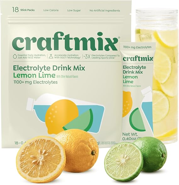 CRAFTMIX Lemon Lime Hydration Drink Mix, 18 Electrolyte Packets