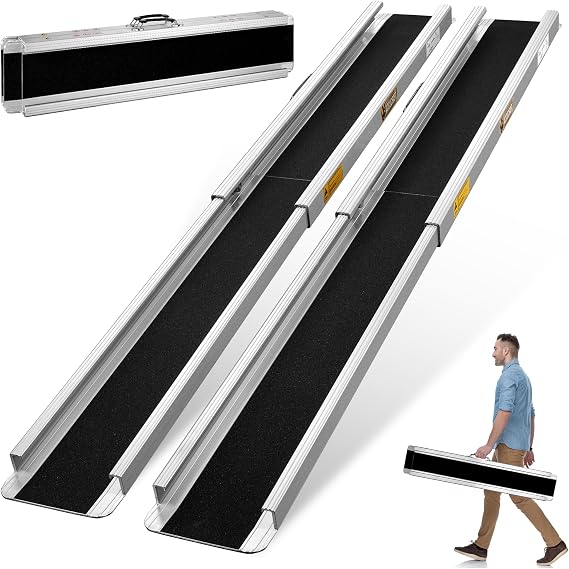 5FT Portable Wheelchair Ramp 2 Pack, 1200LBS Capacity, 60" Adjustable Telescopic Non-Slip Aluminum Handicap Ramp for Home Steps, Doorways, Stairs & Curbs