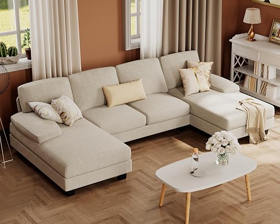 Furmax Sectional Couches for Living Room, Corduroy, Beige