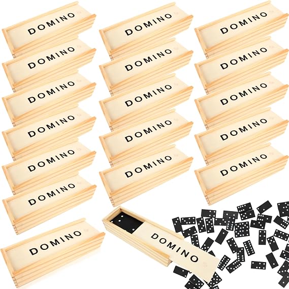 18 Pack Mini Board Games Box Classic Wooden Dominoes Bulk Double 6 Dominoes Wood Set for Adults Educational Toys Gathering Party