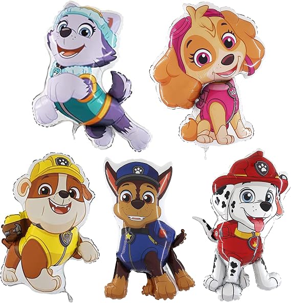 Toyland Pack Of 5 Paw Patrol Foil Balloons - Chase, Everest, Marshall, Rubble & Skye Character Foil Balloons - Kids Party Balloons